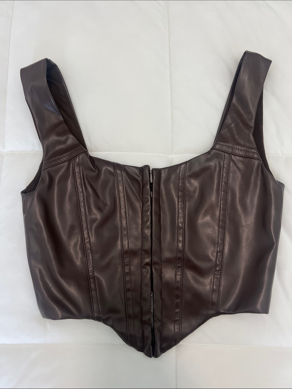 Princess Polly Faux Leather Brown Corset Top